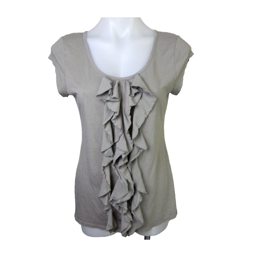 Garnet Hill Women's Small Top Gray Short Sleeve Ruffle Scoop Neck Tee